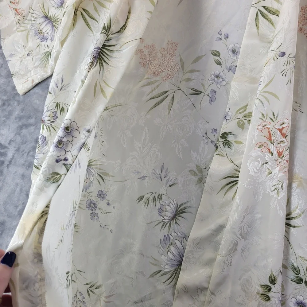 Vintage Intimo Amore 90s Floral Satin Kimono Robe Cream Romantic Faiycore M